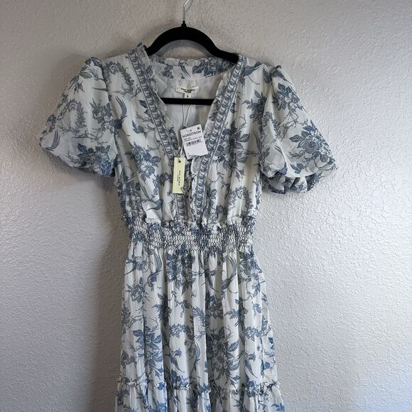 NWT Max Studio Dress Maxi S Blue Floral Tiered Cottage Core Bohemian Botanical - Picture 4 of 6